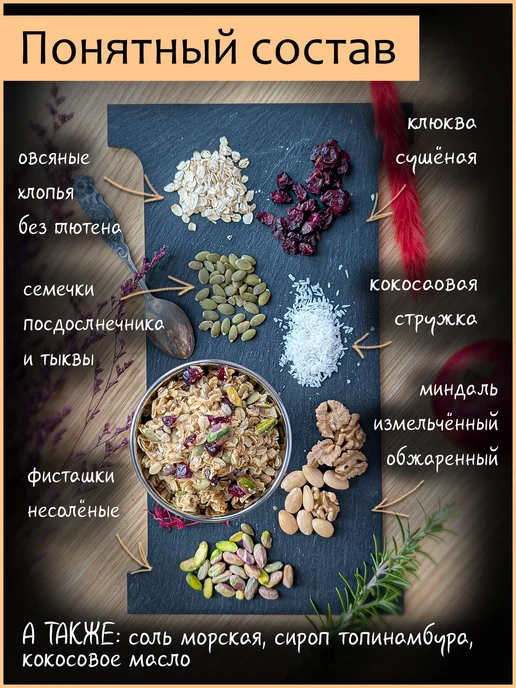 МЕЛЬНИЦА ОРЕХОВ Гранола, с фисташкой, сушёной клюквой и тыквенными семечками, вариант, фото 2