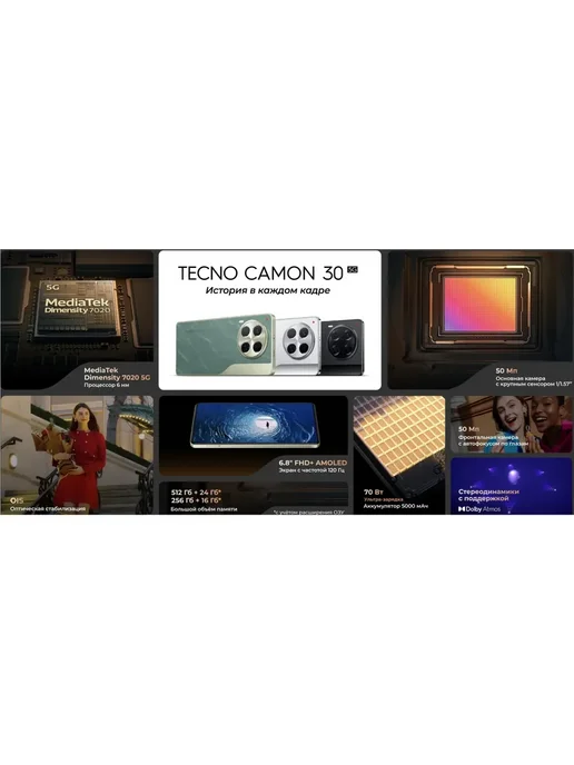 Смартфон TECNO Camon 30 8/256 ГБ, белый, фото 2