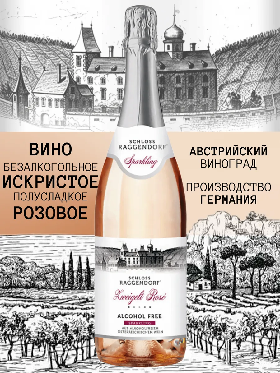 Вино безалкогольное игристое розовое полусладкое
