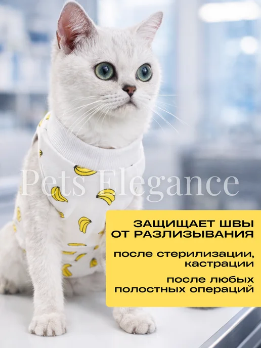 Pets Elegance Попона для кошки послеоперационная на липучке, белый, фото 2