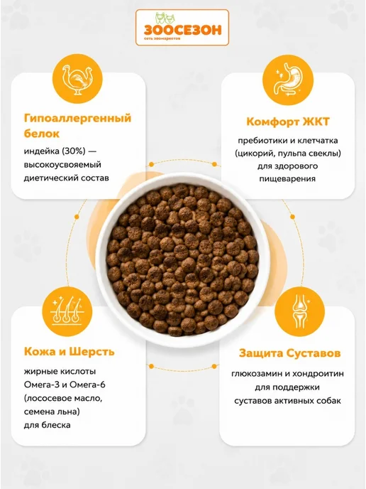 Сухой корм Zillii Dog Digestion для собак, взрослые, чувствительное пищеварение, индейка, 3 кг, фото 6