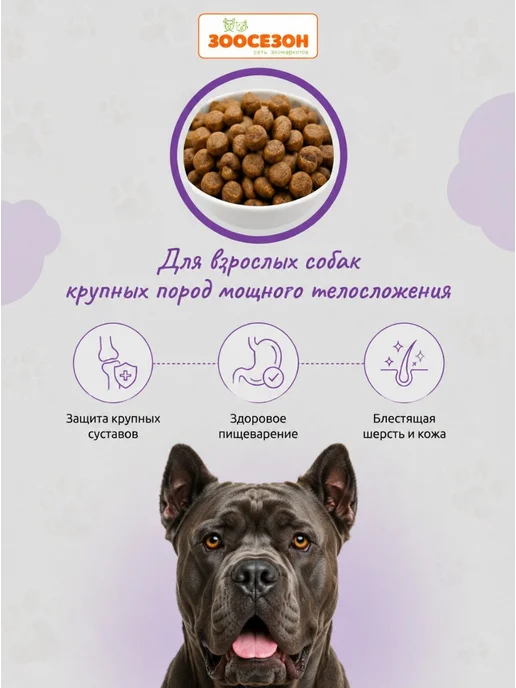 Сухой корм Zillii Dog Breed для собак, взрослые, крупные, 15 кг, фото 7