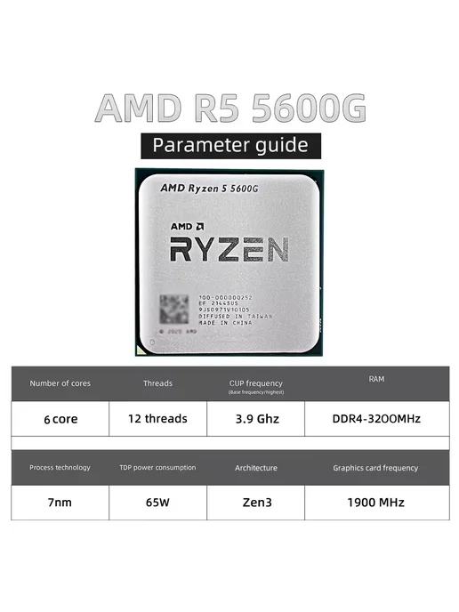 AMD Ryzen Процессор Ryzen 5 5600G AM4 6 ядер 12 потоков r5 5600g CPU, 5,6 кг, 5,6 кг, фото 2