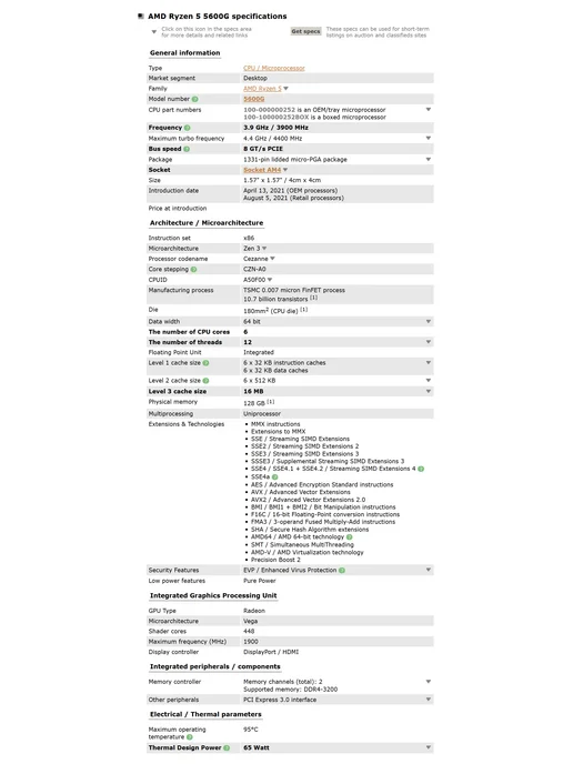AMD Ryzen Процессор Ryzen 5 5600G AM4 6 ядер 12 потоков r5 5600g CPU, 5,6 кг, 5,6 кг, фото 4