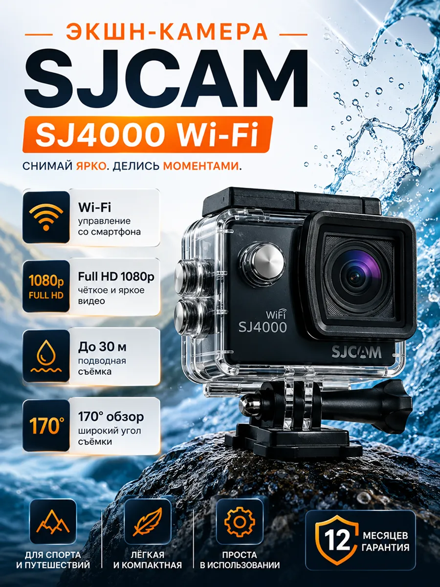 Экшн камера SJCAM SJ4000 WiFi 1080p 30м 170°