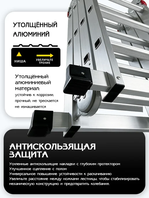 выдвижной Лестница-трансформер алюминиевая 4х3 ст, 4x3, фото 5