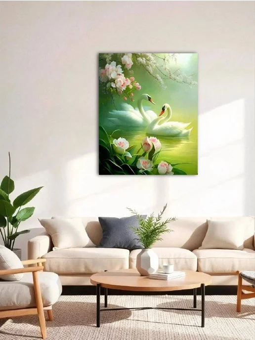 Forever diamond Алмазная мозаика на подрамнике 40х50 Лебеди, 40x50, фото 3