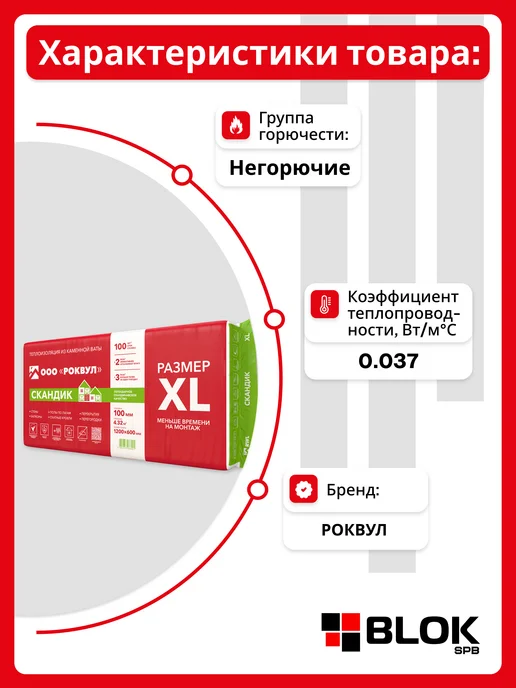 Rockwool Лайт Баттс Скандик XL 1200х600х100 мм (1 уп. 4,32м2 6шт), 1200x600x100 мм, 6 шт, фото 2