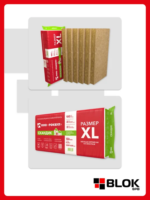 Rockwool Лайт Баттс Скандик XL 1200х600х100 мм (1 уп. 4,32м2 6шт), 1200x600x100 мм, 6 шт, фото 7