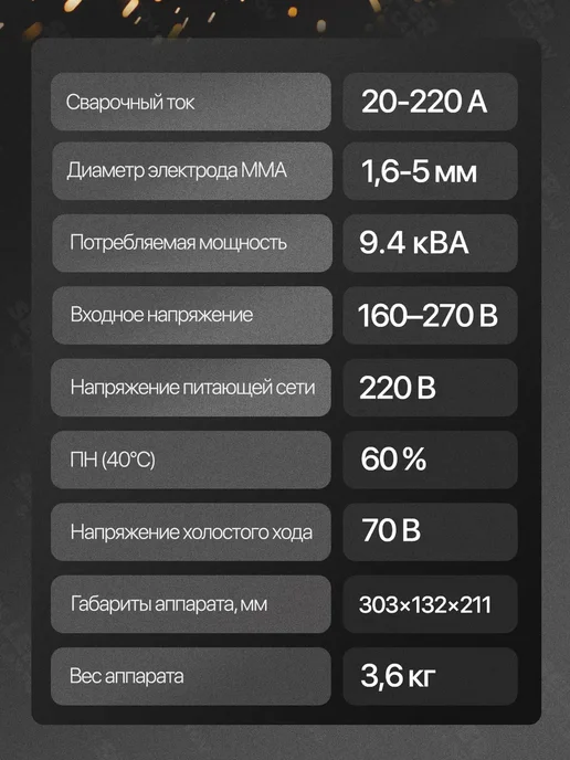 Сварог Сварочный аппарат инверторный ММА REAL ARC 220 (Z2K7), вариант, фото 3