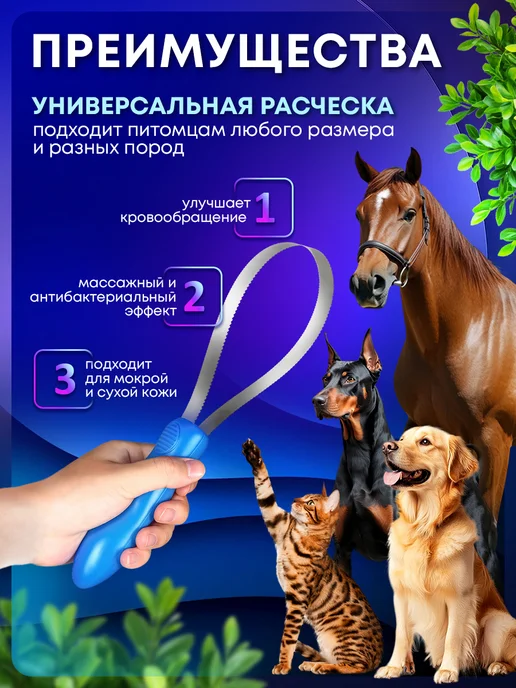 CanisCattus Расческа для собак гладкошерстных, скребница, синий, фото 2