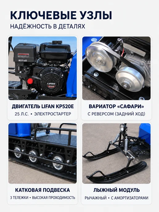 ТЕХНОМОТОРФ Мотобуксировщик Лидер-3-3Т-25АП 25 л.с, гус. 500х2828, 500x2828, 25 л, фото 4