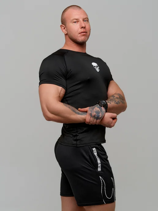 IRON BROTHERS Спортивная футболка ТОНУС обтягивающая компрессионная, черный, фото 3