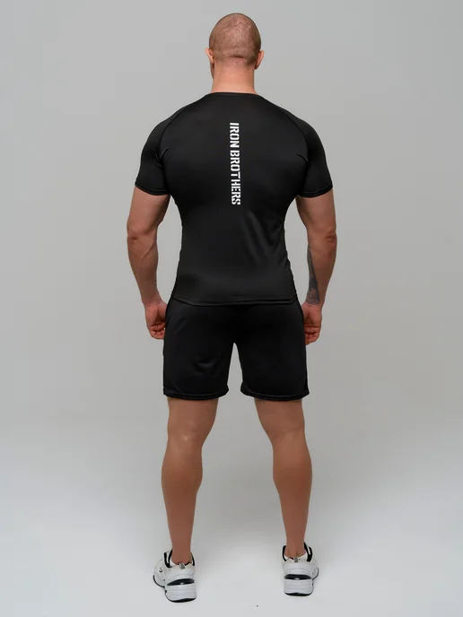 IRON BROTHERS Спортивная футболка ТОНУС обтягивающая компрессионная, черный, фото 5