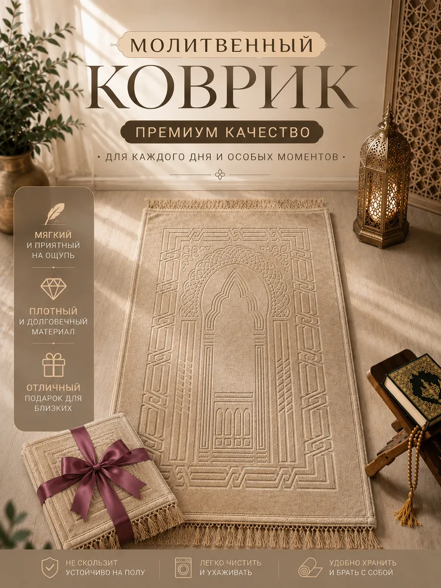 Коврик для молитвы мусульманский ( тасбих в подарок)