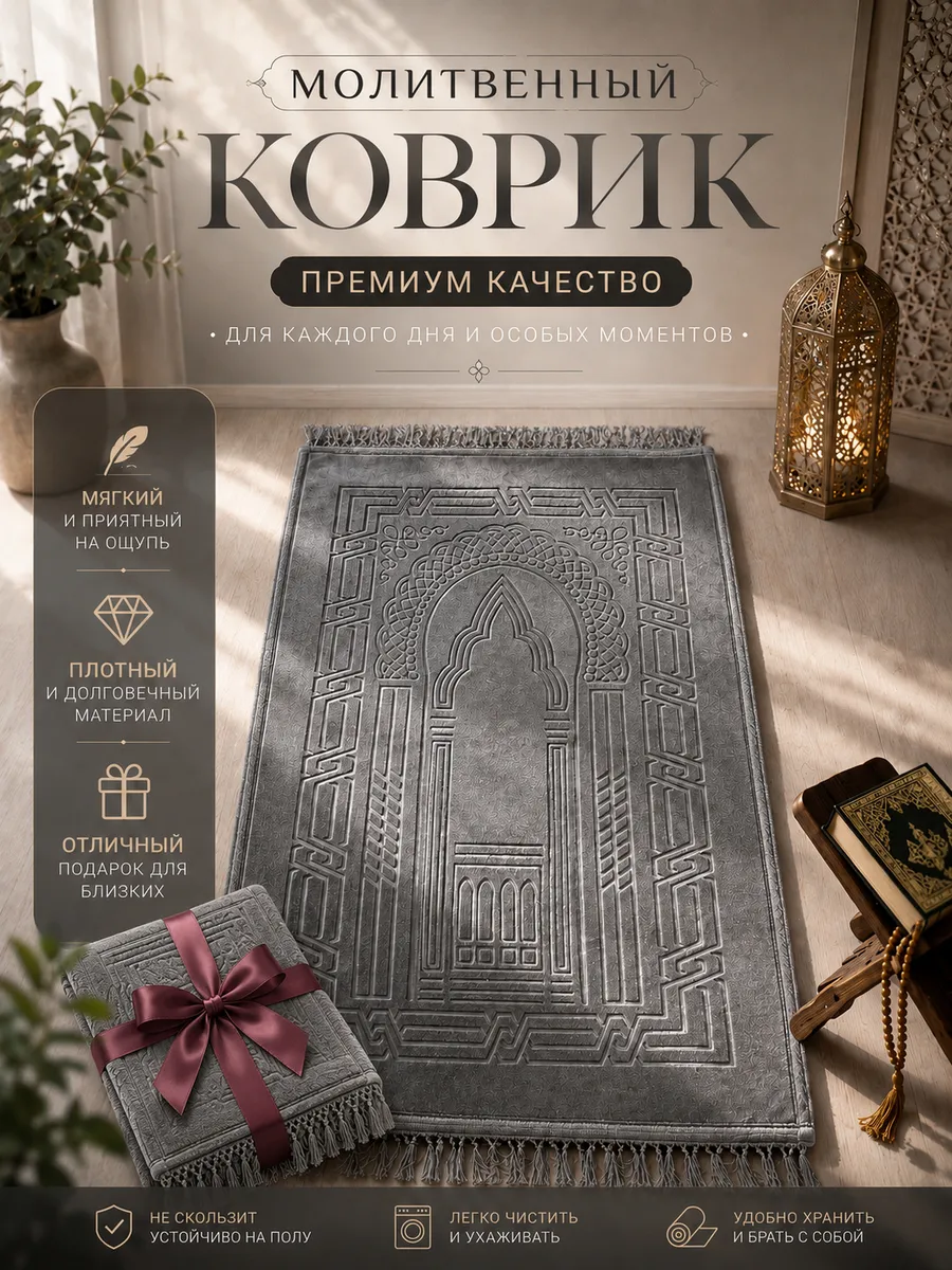 Коврик мусульманский для намаза( тасбих в подарок )
