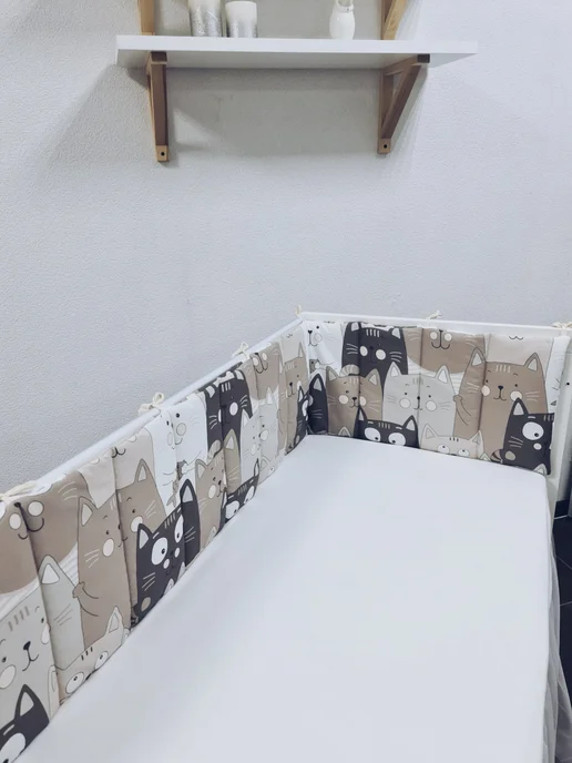 BABYTEX5 Бортик в кроватку для новорожденных 240*30 см - коты беж, 240x30 см, в упаковке 500 г, фото 2