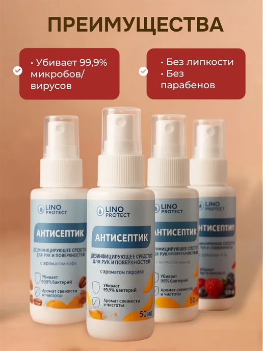 ЛИНО протект Антисептик для рук карманный с ароматом 4шт 50мл, 4 шт, 50 мл, фото 7