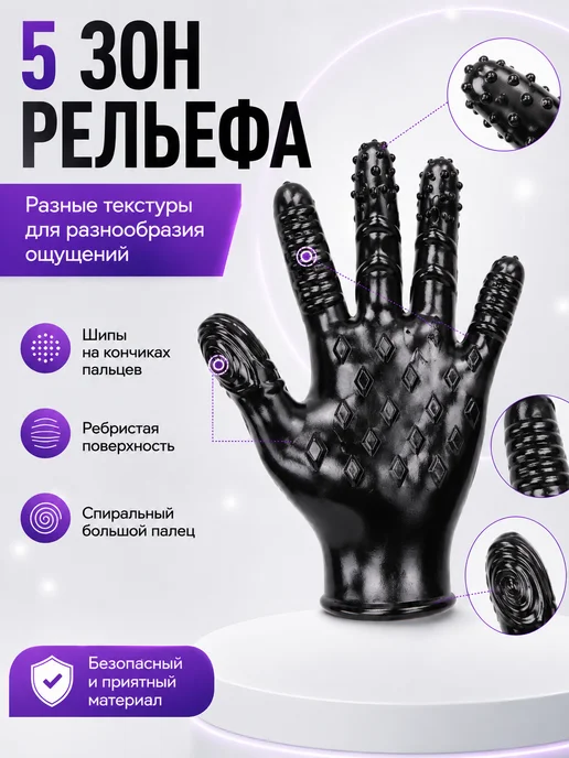 Секс перчатка для мастурбации и стимуляции эрогенных зон 18+, черный, фото 2