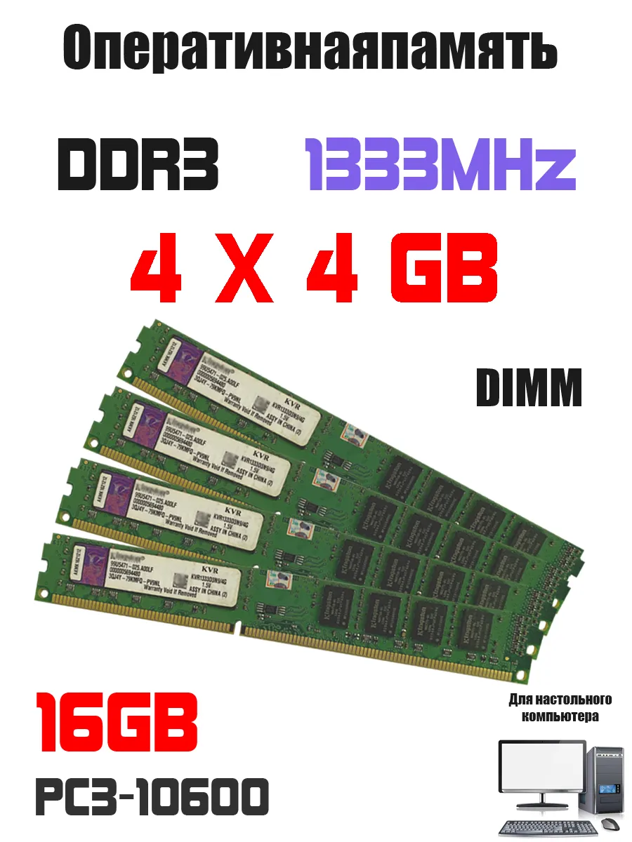 Kingston Оперативная память комплект ddr3 16GB ( 4gb X 4pcs ) 1333MHz