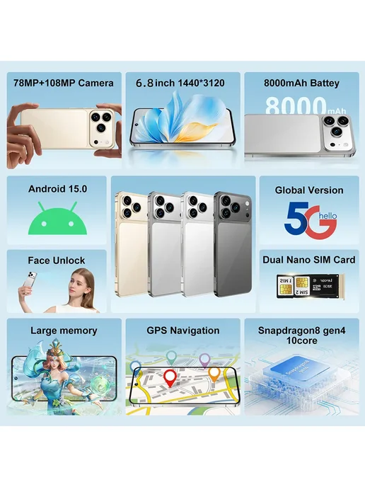 Смартфон Pro Max A14 12/512 ГБ, оранжевый, фото 3