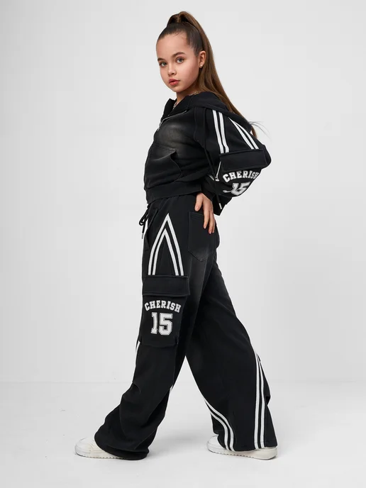 BidsKids Оверсайз костюм спортивный подростковый теплый, черный, фото 2