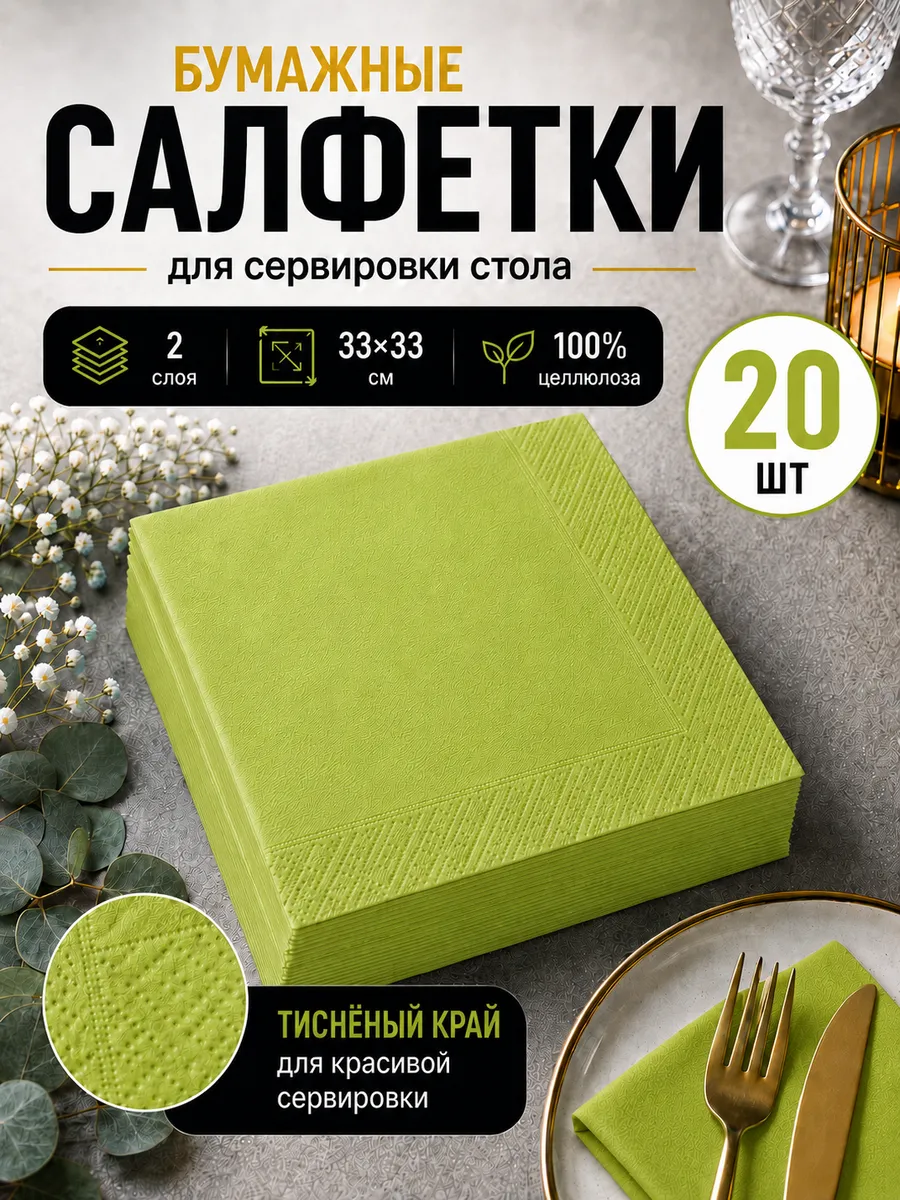 Салфетки бумажные сервировочные 33х33 см, 20 шт