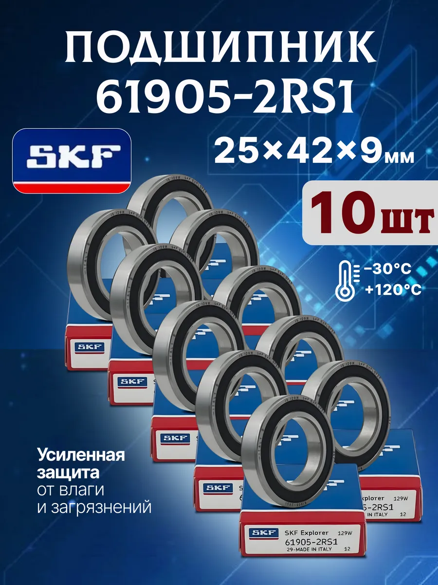 10 шт Подшипник 61905-2RS1 (25x42x9)