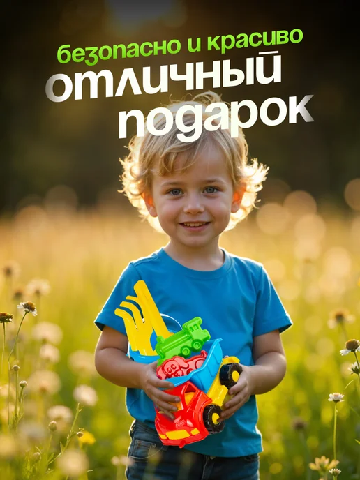 кассон Игрушки для песочницы самосвал ведро грабли лопатка формочки, желтый, фото 4