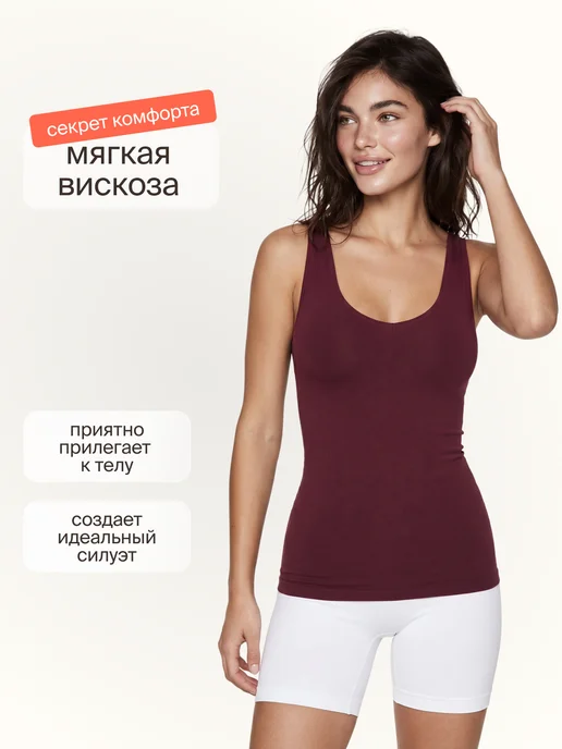 WAISTLINE Утягивающая майка с широкими бретелями и глубоким вырезом, красный, фото 2