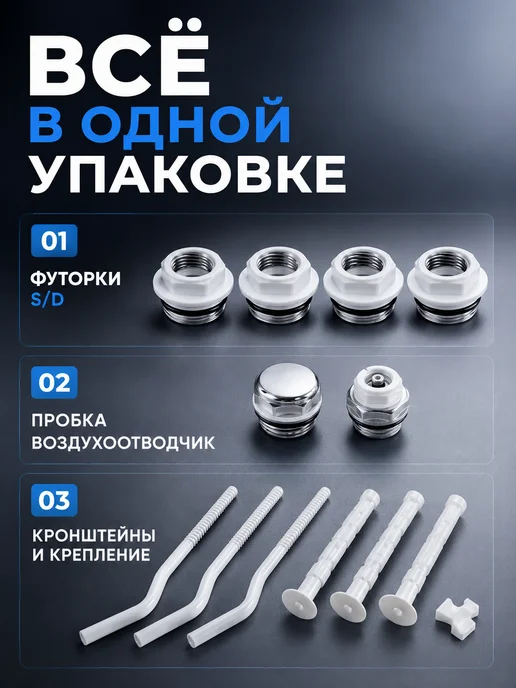 STI. Монтажный комплект для радиатора 1 2" с 3 кронштейнами, белый, фото 2