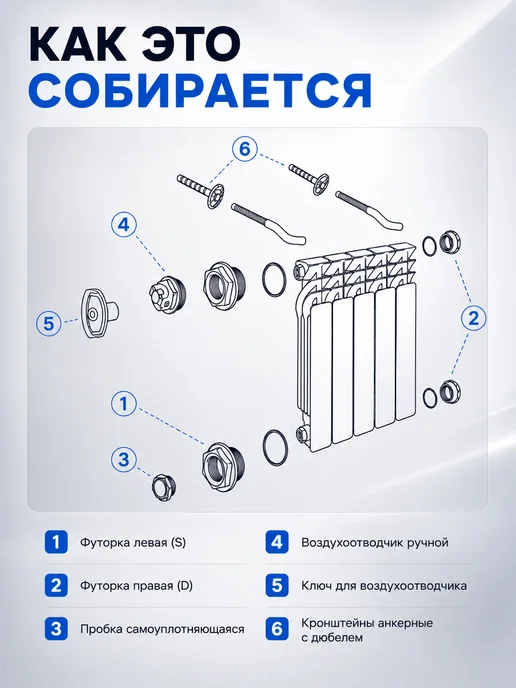 STI. Монтажный комплект для радиатора 1 2" с 3 кронштейнами, белый, фото 6