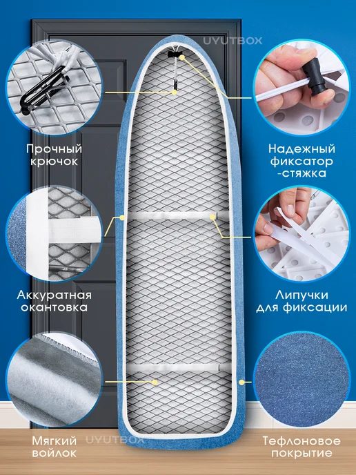 UYUTBOX Чехол на гладильную доску универсальный с подкладкой 125х40, 125x40, фото 2