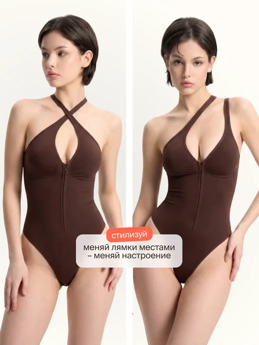 WAISTLINE Моделирующий боди на молнии Shapewear, коричневый, фото 2