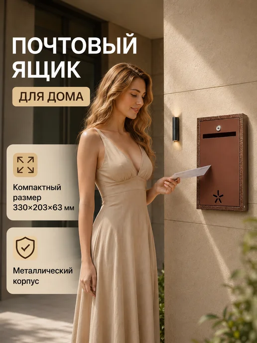 Форком Почтовый ящик с замком антик медь с коричневой дверцей, коричневый