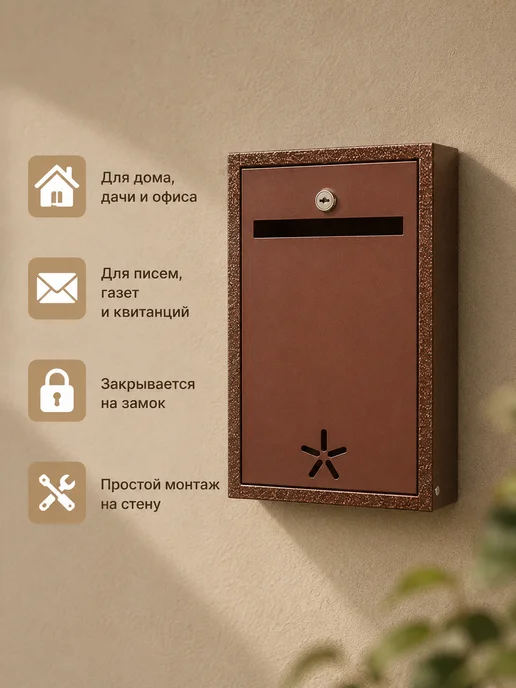 Форком Почтовый ящик с замком антик медь с коричневой дверцей, коричневый, фото 3