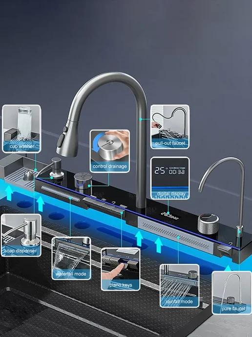 wermixer многофункциональная кухонная мойка 750*450mm, серый, фото 4