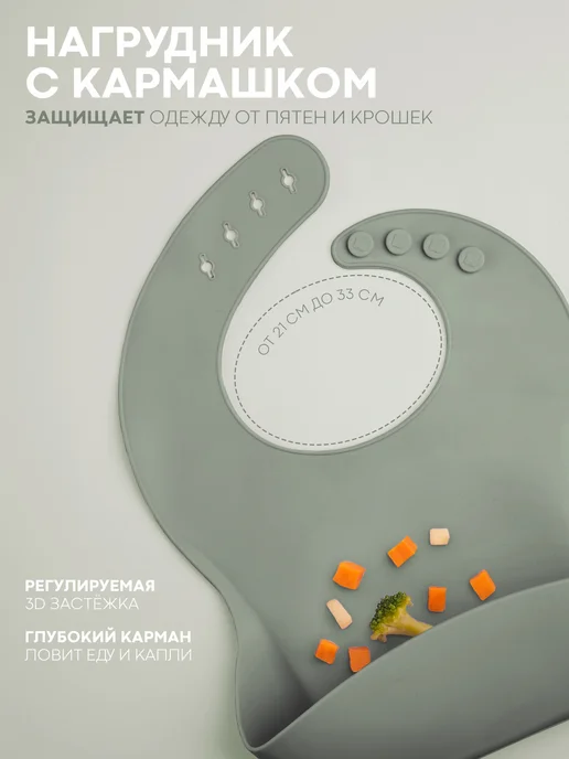 КАРТОФАН Набор посуды для кормления силиконовый синий, зеленый, фото 3
