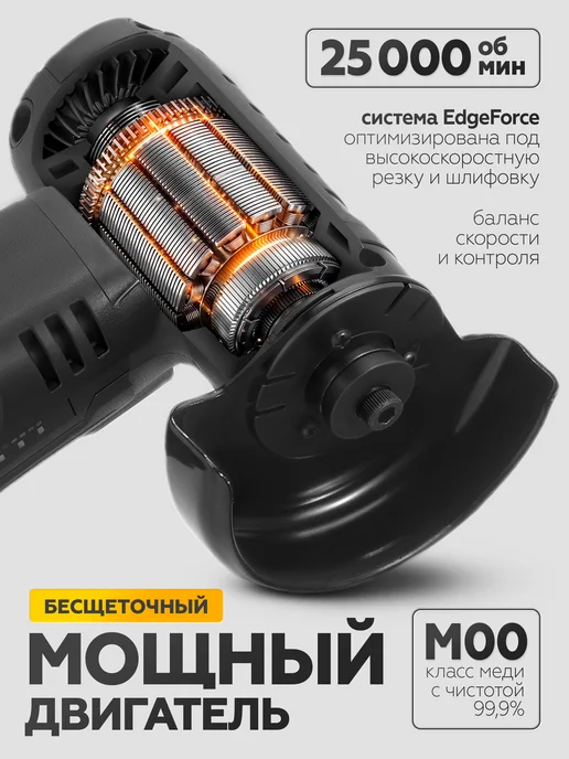 MANCRAFT Мини болгарка аккумуляторная 76 мм бесщеточная, черный, фото 2