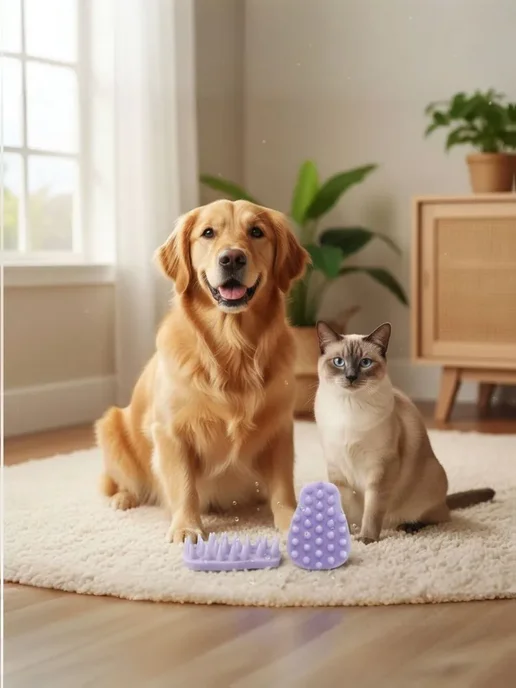 Japan Premium Pet Силиконовая щетка для кошек и собак, фиолетовый, фото 3