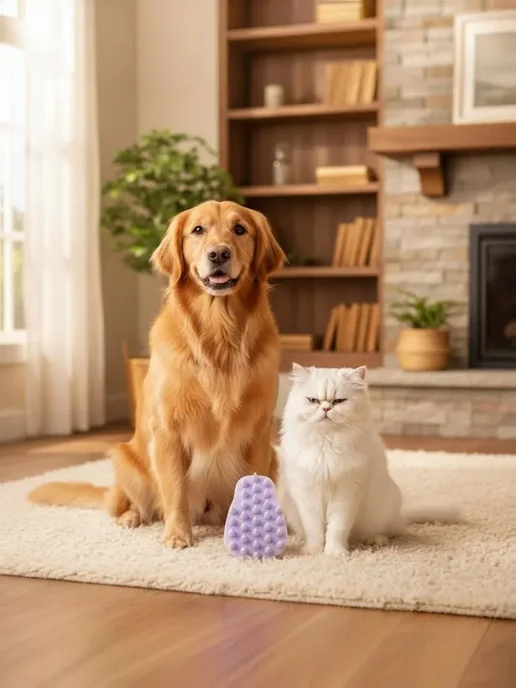 Japan Premium Pet Силиконовая щетка для кошек и собак, фиолетовый, фото 4
