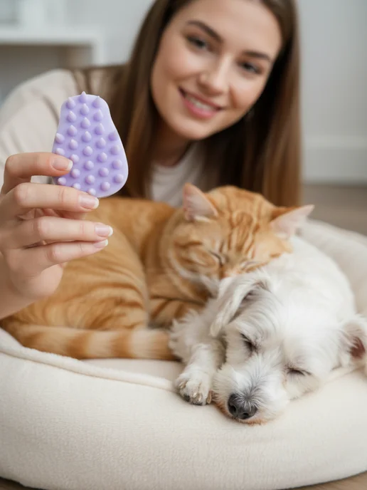 Japan Premium Pet Силиконовая щетка для кошек и собак, фиолетовый, фото 5