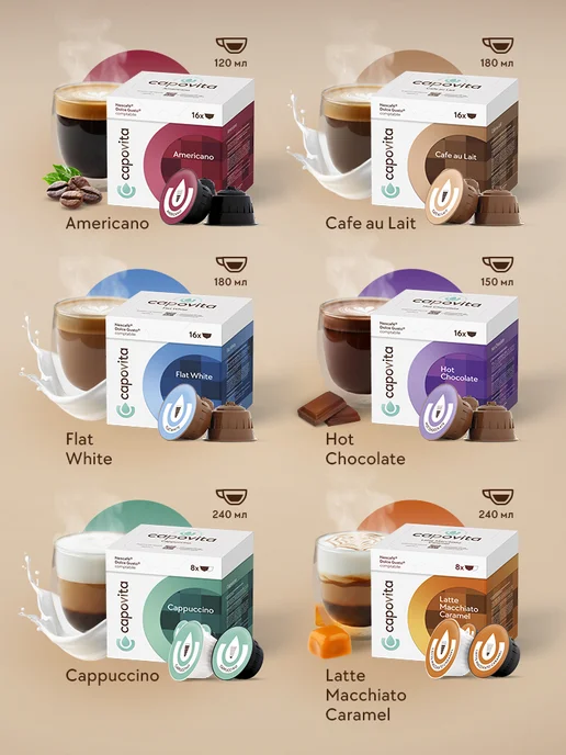Capovita Кофе в капсулах Flat white Dolce Gusto, 4 уп, белый, фото 4