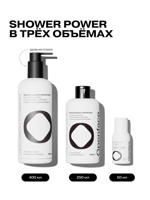 Openface Гель для душа с 5% кислот Shower Power, 400мл, 400 мл, фото 8