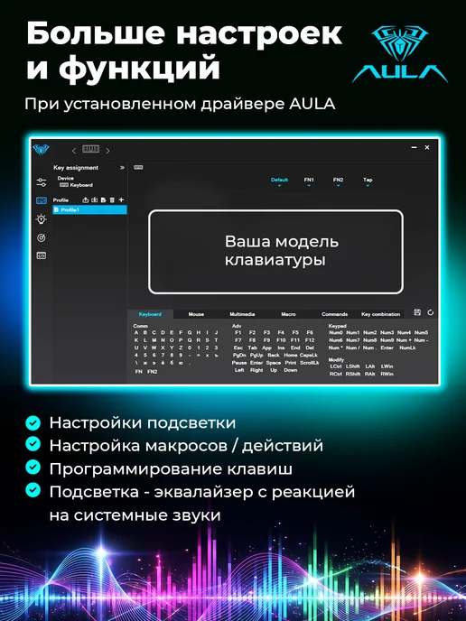 AULA Клавиатура механическая игровая 3 варианта подключения, синий, фото 3