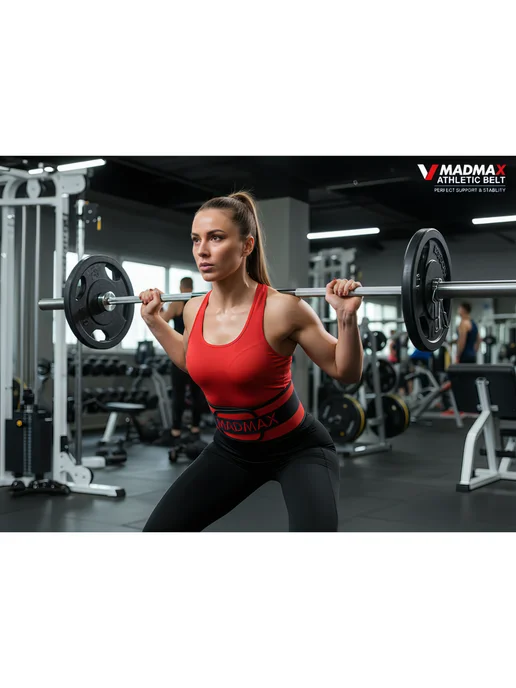 Пояс атлетический UNISEX на липучке, для тренировок и спорта, красный, фото 2
