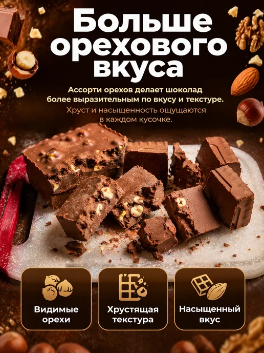 Шоколад молочный с орехами брикет 3кг, 3 кг, фото 4