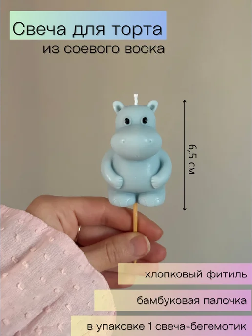 Aroma_viks Свеча для торта «Бегемотик», голубой