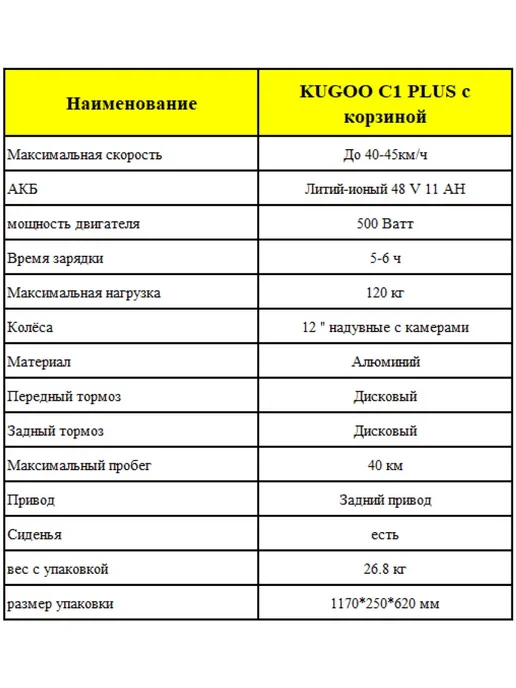 Kugoo Jilong Электросамокат Kugoo C1 Plus с корзиной 48V 11Ah, черный, фото 3