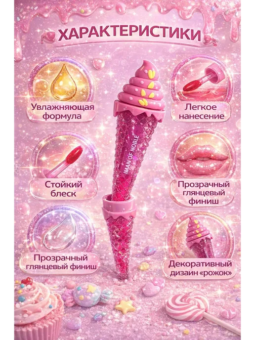 Блеск для губ мороженое IMAN OF NOBLE Lip Gloss 6 шт, 6 шт, фото 2